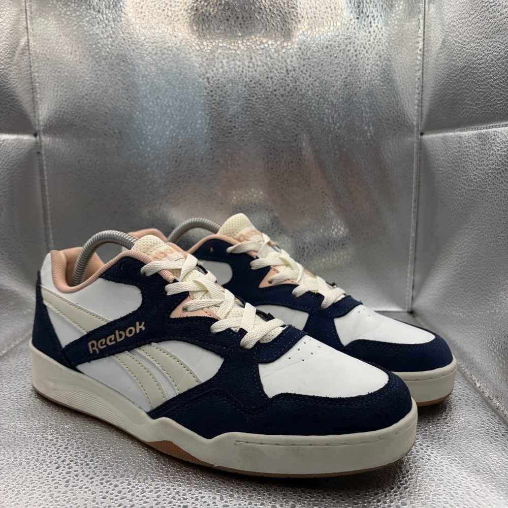 Size 10 Reebok BB 4000 II Low Navy Blue White Suede Leather Mens Sneaker Shoes